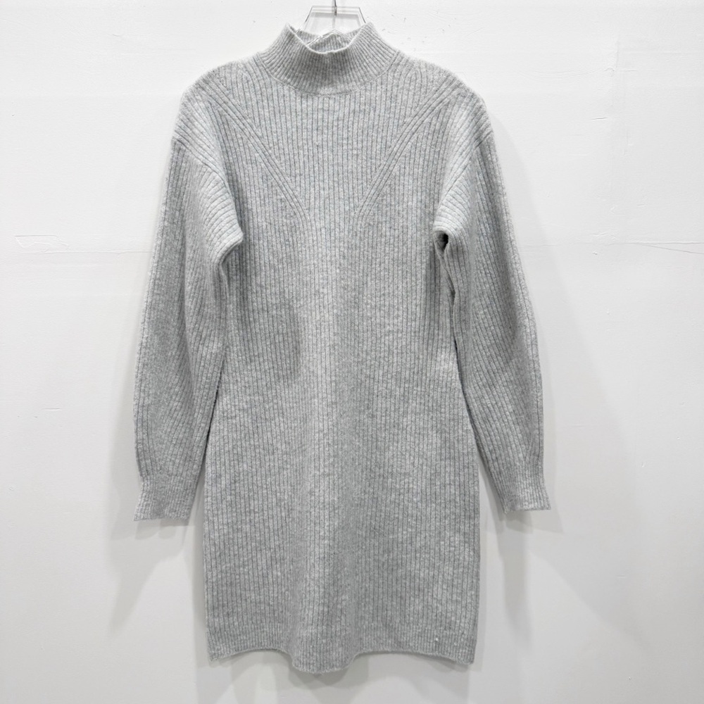 A New Day Knit Long Sleeve Sweater Dress Mock High Neck Turtleneck Gray Small